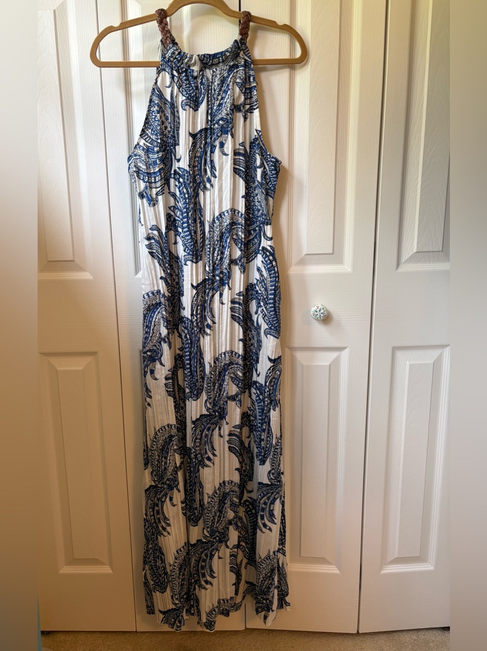 Chicos Women's Blue & White Halter Maxi Dress